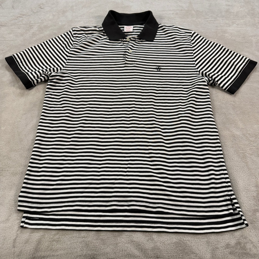 Brooks Brothers Mens Large Performance Polo Shirt Black White Striped Original